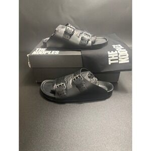 The Kooples NEW Slides Sandals Buckle Accents‎ Black FR 40/U9